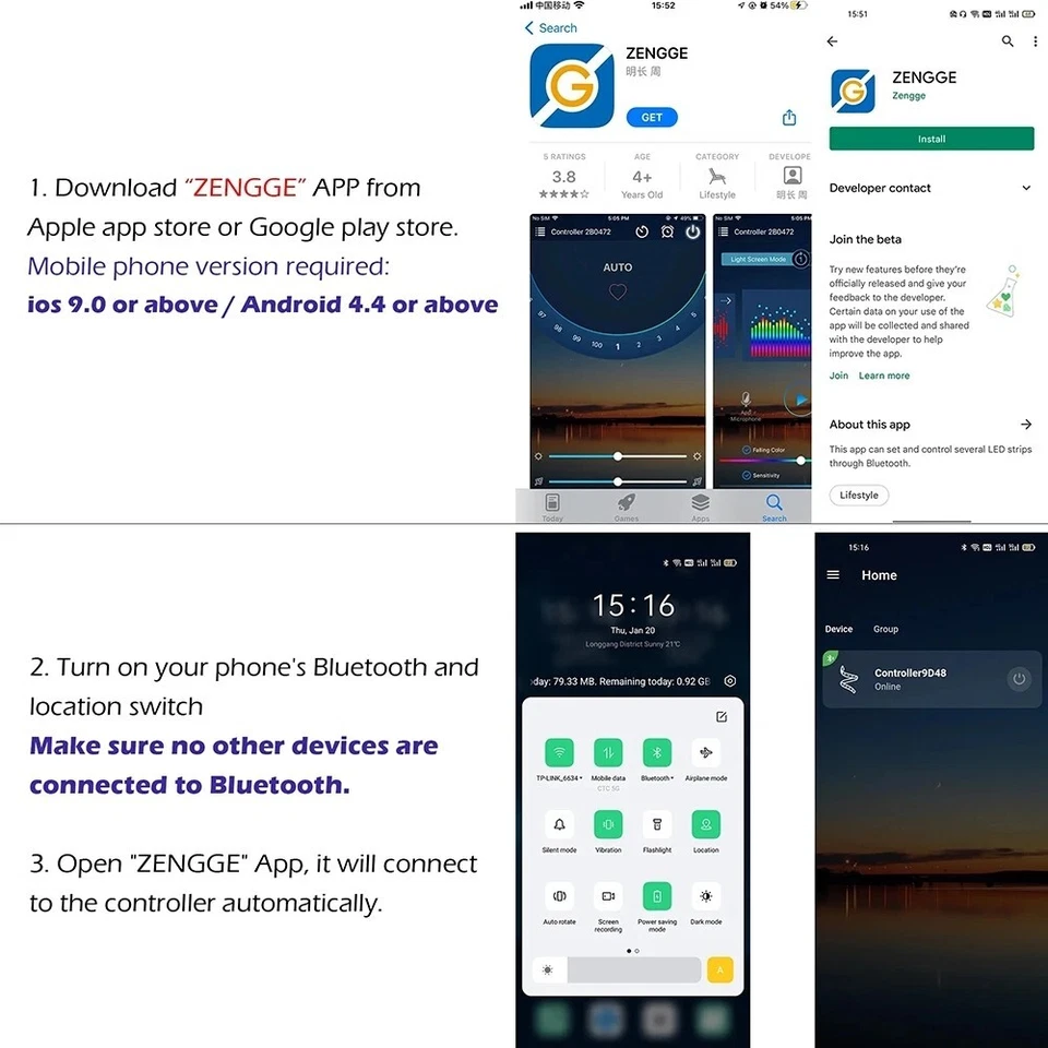 Bluetooth LED Controller DC USB 5V 12V 24V For 5050 3528 RGB LED Strip Light - Image 3 of 4