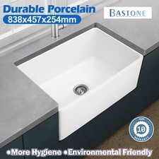 White Farmhouse Kitchen Sink Vitreous China Laundry Single Bowl Basin 838*457mm