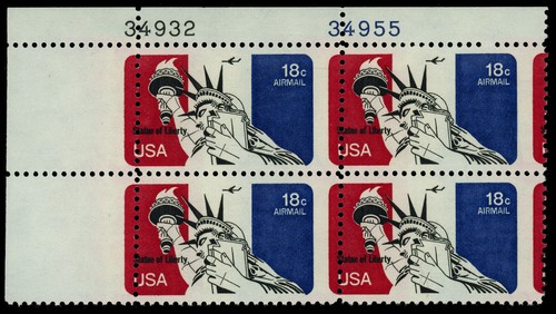 USA Scott #C87, Plate# Block of 4, Vertical perf shift (56631)