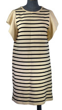 ZARA Knit Dress Cream Navy Stripe Ruffle Short Sleeve Nautical Holiday size S