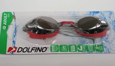 Dolfino Zeus Swim Goggles Red Mirrored Lens Adult 12+ UV Protection Latex-Free