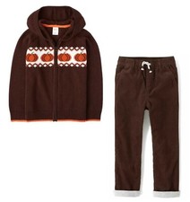 NWT Gymboree Boys 2pc Fall Harvest Zip Up Hooded Sweater  Brown Corduroy Pants