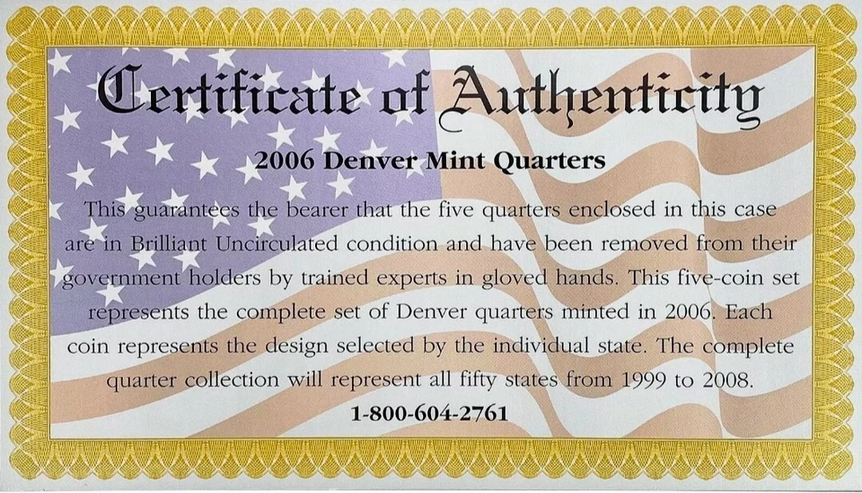 2006 Denver Mint Edition 5-Coin State Quarter BU Set w/ COA - Image 4 of 4