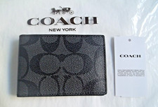 COACH Men's Compact Billfold Card Case Sig. Canvas Charcoal/Black CM166 NWT