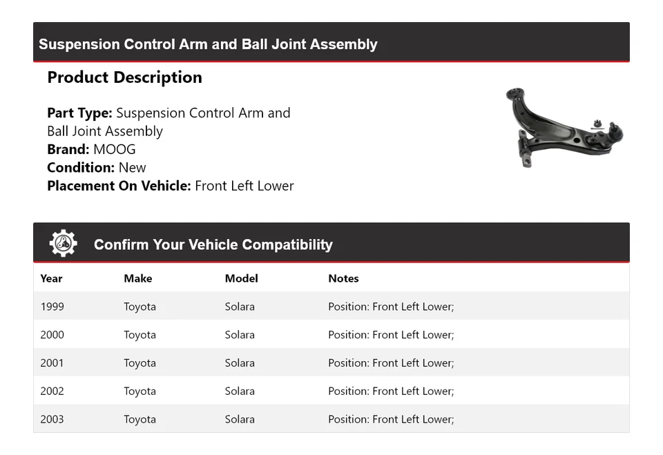 Conjunto de rótula de brazo de control delantero izquierdo inferior M para Toyota Solara 1999-2003 Foto 2 de 4