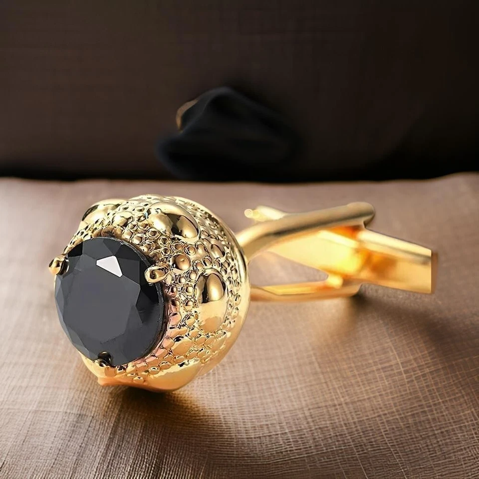 Lab Created Black Diamond 3Ct Round Cut Men's Cufflinks 14K Yellow Gold Plated - Image 3 of 3