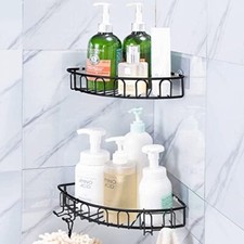 Corner Shower Caddy Stainless Steel with Hooks Wall Mounted ef of 2 pk Black