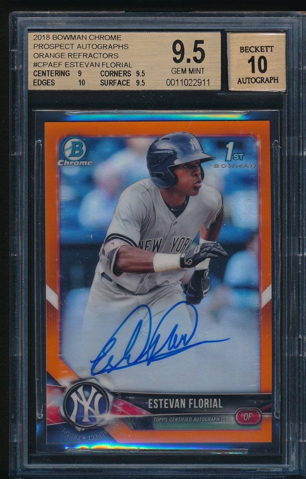 BGS 9.5/10 ESTEVAN FLORIAL AUTO 2018 Bowman Chrome ORANGE REFRACTOR /25 GEM MINT