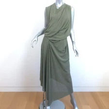 Atlein Asymmetric Draped Midi Dress Sage Green Striped Knit Size 40