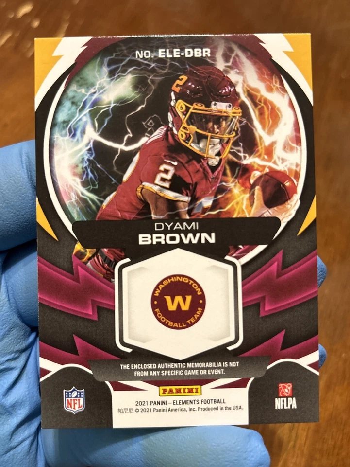 Dyami Brown 2021 Elements ELECTRIC Emerald Rookie PATCH /10 Commanders SP - Image 2 of 4