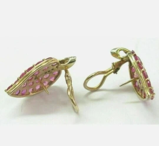 2.00Ct Round Cut Lab-Created Red Ruby Leaf Stud Earring 14K Yellow Gold Plated - Image 3 of 4