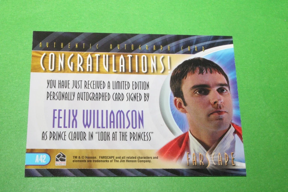 2004 Farscape через червоточину Феликс Уильямсон автограф вставить карта A42 - Изображение 4 из 4