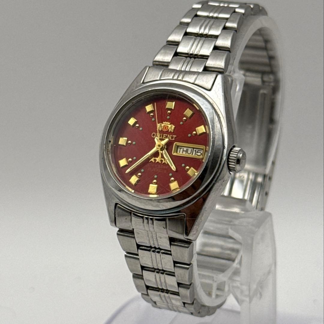 Orient 3 Star Automatic Watch NQ1X Q1 Red Dial Day Date Vintage