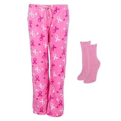 Weekending Women's Breast Cancer Plush Pajama Pant and Socks Set
