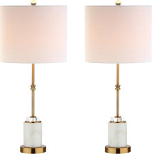 Set of 2 Modern 27" Marble/Crystal LED Table Lamps - White/Brass Gold