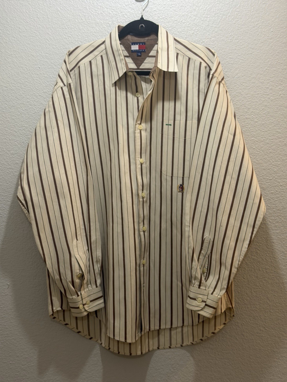 Tommy Hilfiger Men’s L Striped Button Up Shirt Vintage Y2K Crest Embroidered