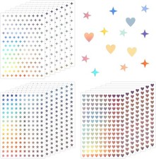 1800PCS Heart and Star Holographic Stickers, 12 Sheets Sparkle Stickers for Scra