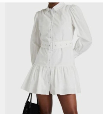 Walter Baker Women's White Belted Puff Sleeve Cotton Shirt Dress Mini Sz L NWT