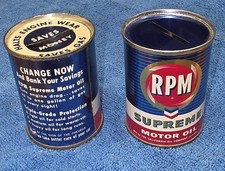 Lot of 2 Variations of Vintage RPM Chevron Motor Oil Coin Banks