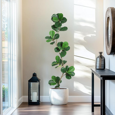 Artificial Fiddle Leaf Fig Tree - 6 Ft Fake Plant with Black Nursery Planter, La