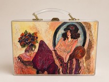 Vintage Lucite Box Purse Hand Painted Art Decoupage Acrylic Handbag