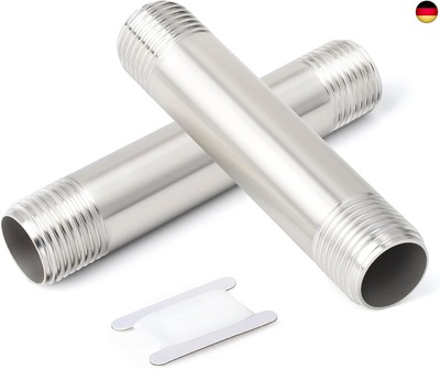 ERGAOBOY 2 Stück 100mm 1/2'' x 1/2'' BSP-Außengewinde Gussrohr 304 Edelstahl R
