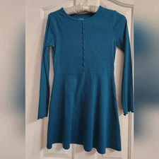 Girls Long Sleeve Ribbed Teal Dress - Art Class Size XL (14)