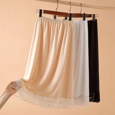 Women High Elastic Lace Pleated Skirts Summer Fashion White Black Skin Sleepwear