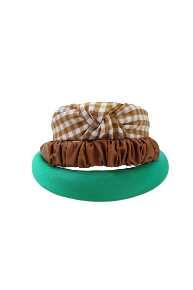 Designer Womens Brown Green White Ruched Gingham Headbands Lot 3 - Image 2 of 4