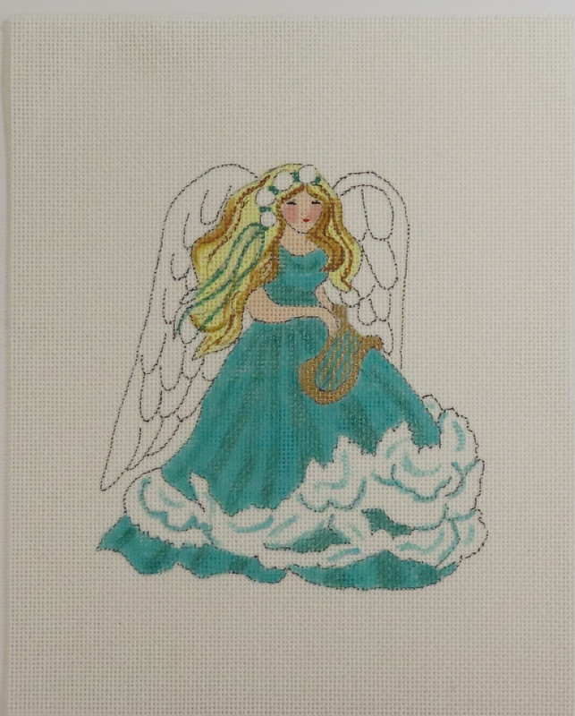 HANDPAINTED NEEDLEPOINT - Angel in Teal (48)