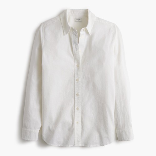 NWT J.Crew Factory Size Large Linen-blend Button-up Shirt White Collared