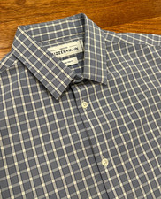 Mizzen Main Leeward Trim Fit Button Up Shirt Men Medium Blue White Check Stretch