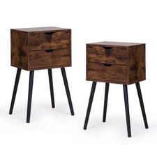 PA With 2 Drawers, Bedside Tables with Solid Wood Legs and Storage, Brown 