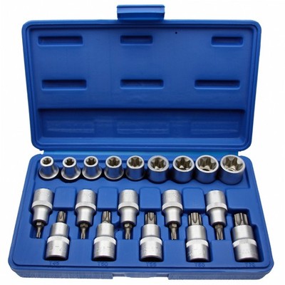 Steckschlüssel-Einsätze für Innen und Außen TORX , 19-tlg. E10-E24 +T20-T70