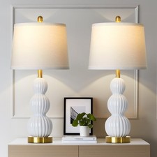 28" White Ceramic Table Lamps Set of 2, Modern Bedside Lamps for Night Stands...