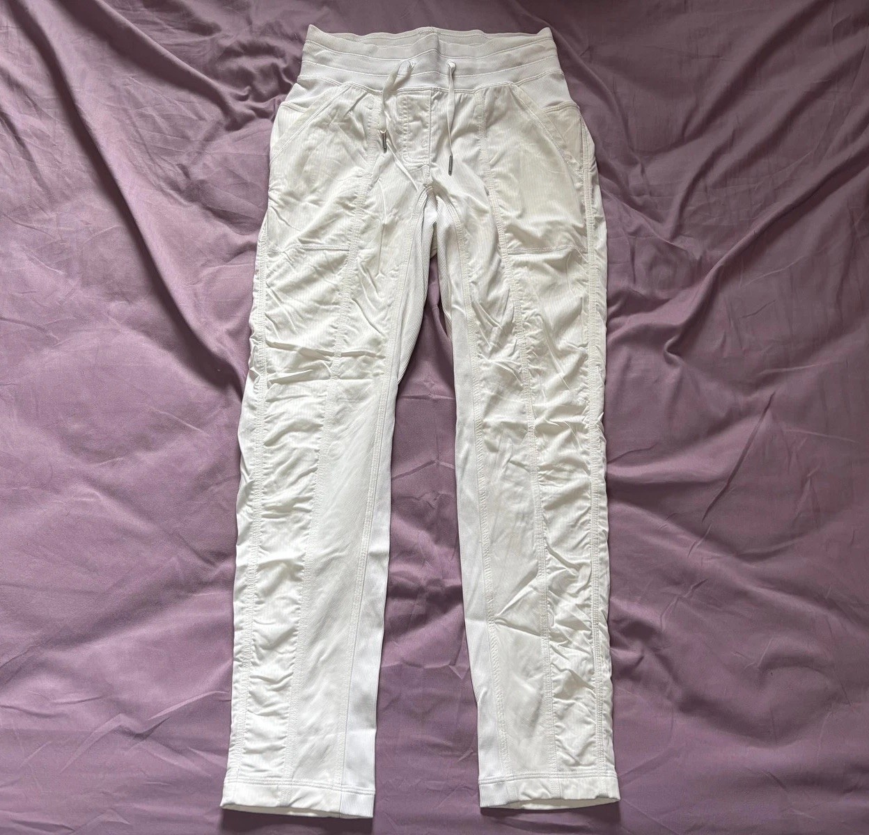 Lululemon Pants Womens 4 White Jogger Ribbed Waist Pockets Yoga Gym Lightweight