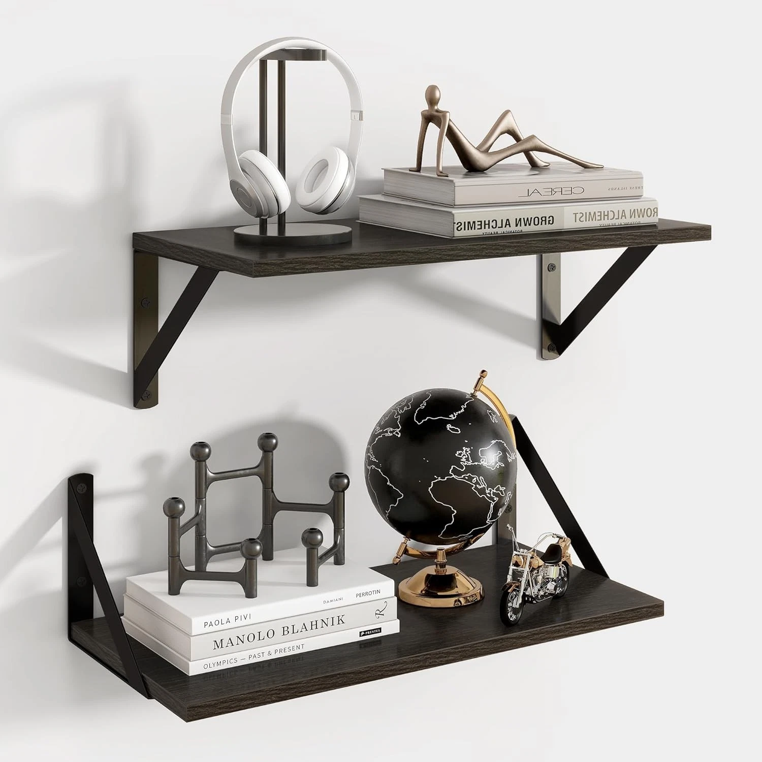 Floating Shelves Wall 16''W x 8''D Black Floating Shelves Set of 2 8 Inch Deep