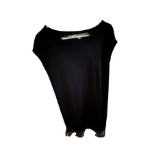 Chicos Black Cap Sleeve Dress Embellished Fringe Hem Size M