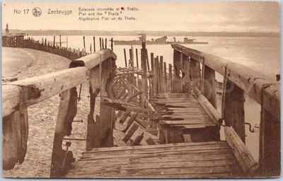 Alte Postkarte HMS Thetis Überfall Pier Zeebrugge Westflandern Belgien 1. Weltkrieg