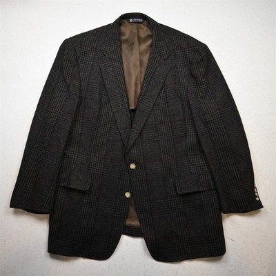 Vtg USA Austin Reed 46S Brown Glenn Check Scottish Wool Tweed Blazer Sport Coat