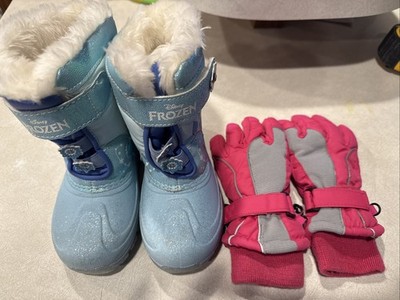 Disney Frozen Snow Boots And Gray/pink Gloves