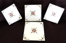 Set of 4 Hand Painted Floral Flower Tile Coasters NEW