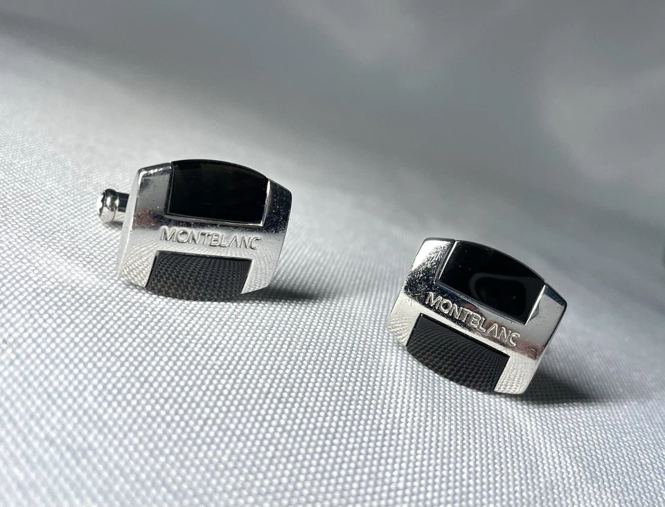 Gemelli Montblanc originali Meisterstuck onice nero e argento sterling 925 - Immagine 3 di 4