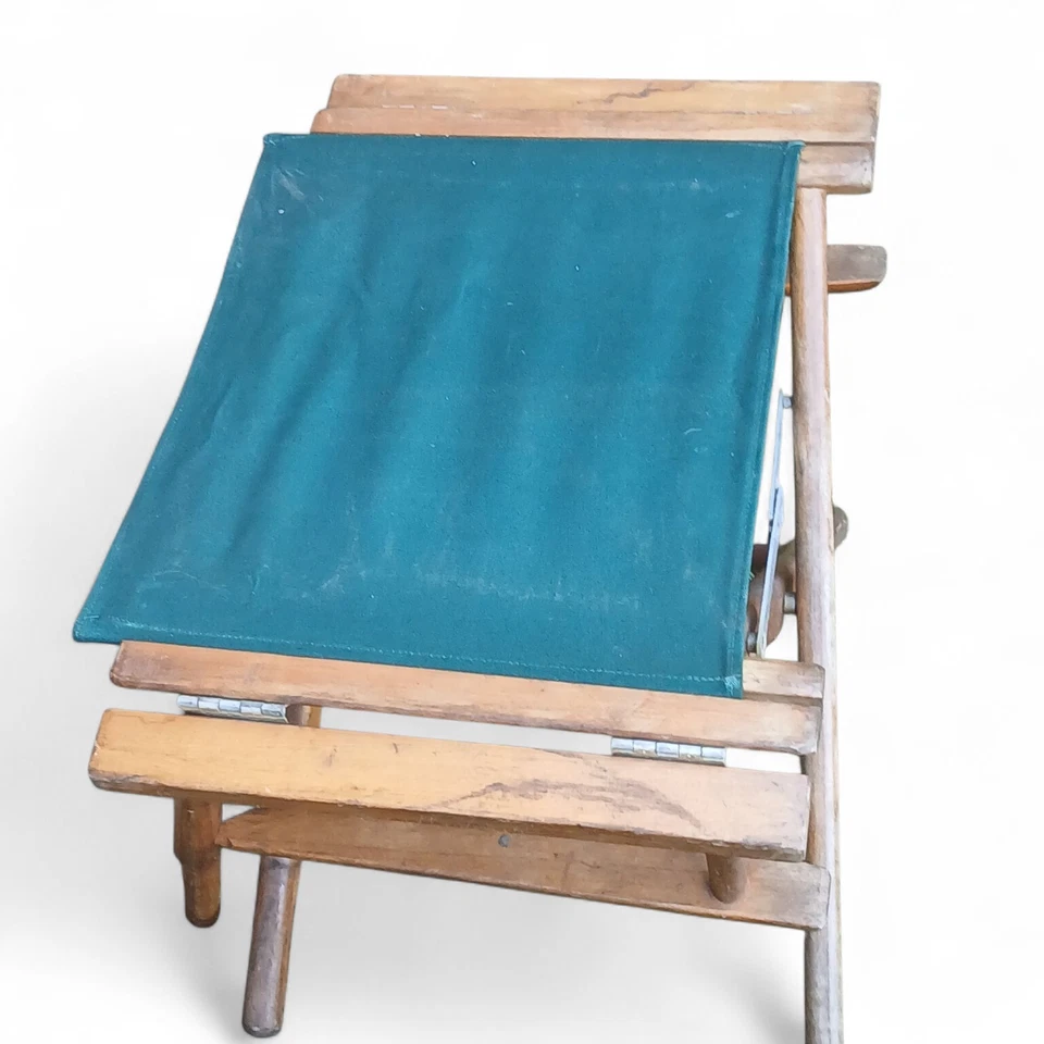 Silla de madera de directores Mid-Century de colección The Telescope asiento de lona verde original Foto 4 de 4