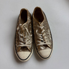 Converse Chuck Taylor All Star Low Top Women s 6.5 Gold Glitter Sparkle Party