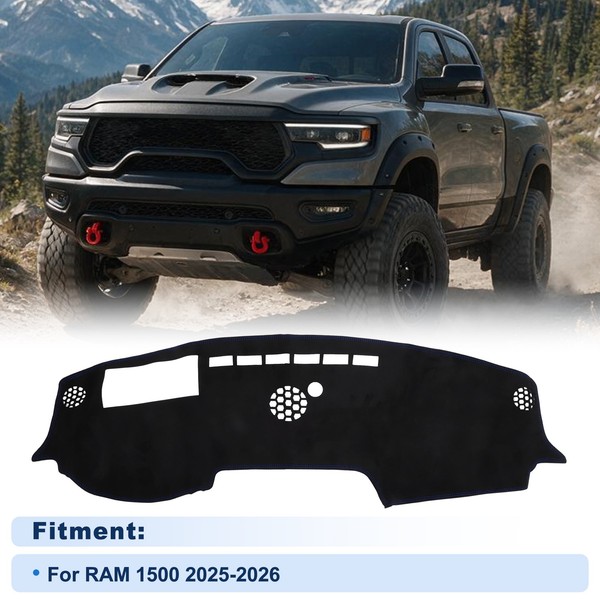 Dash Cover FüR RAM 1500 2025-2026, Hud, Antirutsch, Velours Schwarz, 1 St.-image