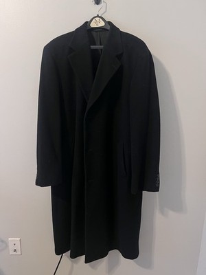 Andrew Fezza Men's Black Long Cashmere Overcoat Lined Pockets Size 42