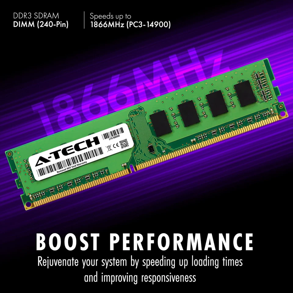 A-Tech 16GB Kit (2x8GB) DDR3 1866MHz PC3-14900 CL13 UDIMM 2Rx8 1.5V Non-ECC DIMM - Image 3 of 4