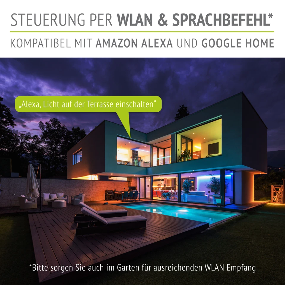 3er Set Strahler Erdspieß Gartenleuchte 2m Kabel IP65/IP44 Smart GU10 RGBW Alexa - Bild 2 von 4