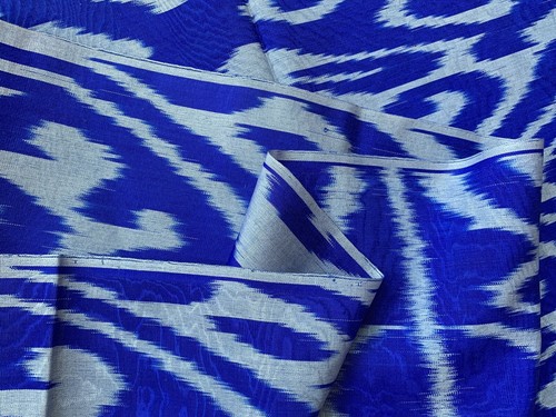 1 m x 34 cm IKAT Seiden Stoff (Königsblau- silbergrau) handgewebt, Unikat - Picture 11 of 11